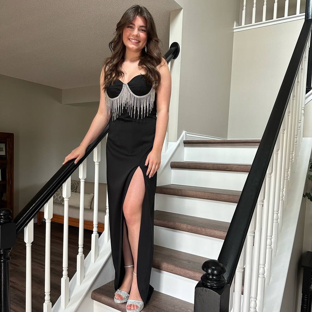Black Rhinestone Embellished Prom Dress